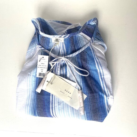 Joie Tunic Blouse Women Small Blue Stripe V-Neck Cotton Lightweight Resort - Picture 6 of 8